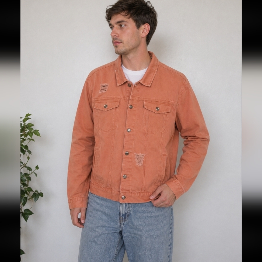 FOREVER 21 F21 MEN Distressed Trucker Jacket XL